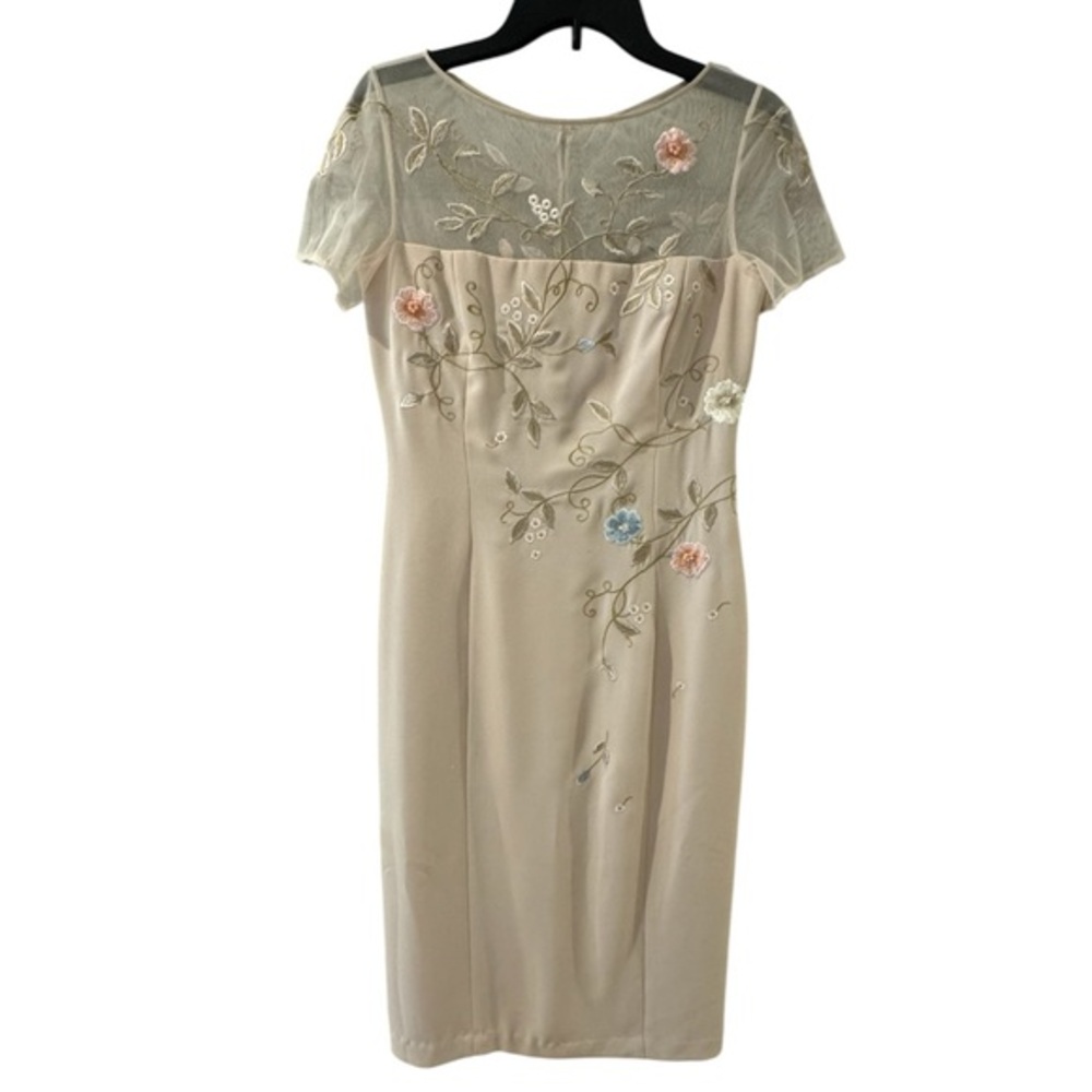 Maggy London Floral Embroidered Mesh Top Midi Dress Size 6